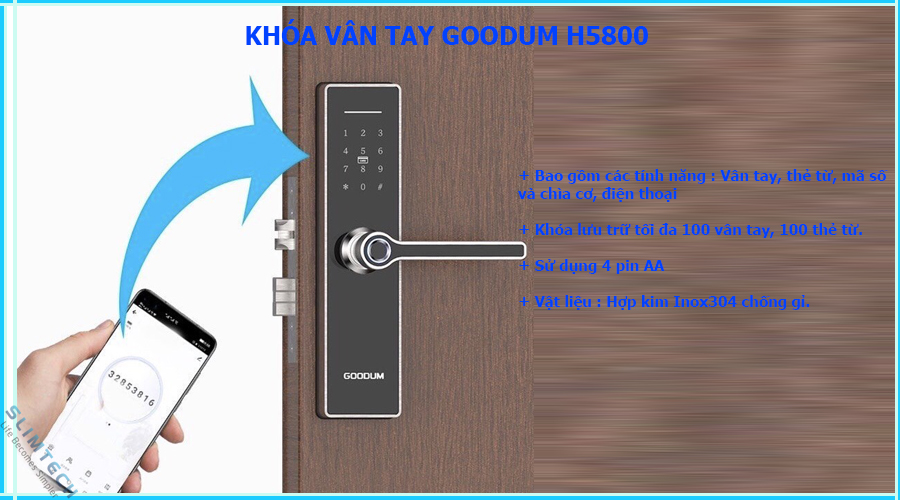 khóa cửa thông minh vân tay goodum h5800